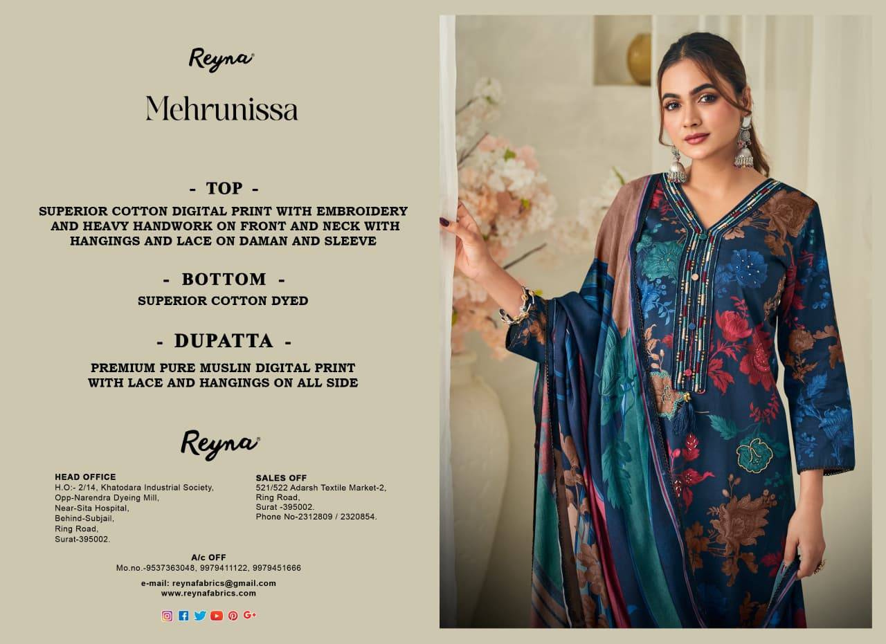  MEHRUNISSA By Reyna 10462 To 10463 Series Beautiful Festive Suits Colorful Stylish Fancy Casual Wear SUPERIOR COTTON DIGITAL Dresses At Wholesale Price